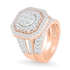 Thumbnail Image 2 of 1.95 CT. T.W. Multi-Diamond Double Octagonal Frame Triple Row Split Shank Bridal Set in 10K Rose Gold