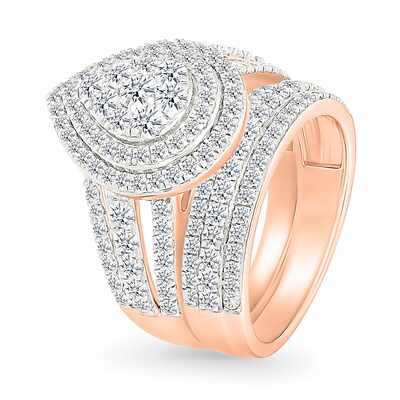 1.95 CT. T.W. Pear-Shaped Multi-Diamond Double Frame Triple Row Split Shank Bridal Set in 10K Rose Gold