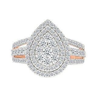 1.95 CT. T.W. Pear-Shaped Multi-Diamond Double Frame Triple Row Split Shank Bridal Set in 10K Rose Gold