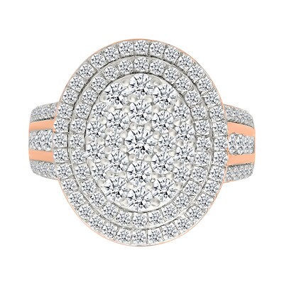 1.95 CT. T.W. Oval-Shaped Multi-Diamond Double Frame Multi-Row Shank Bridal Set in 10K Rose Gold
