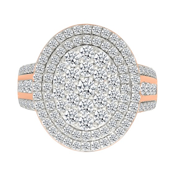 1.95 CT. T.W. Oval-Shaped Multi-Diamond Double Frame Multi-Row Shank Bridal Set in 10K Rose Gold