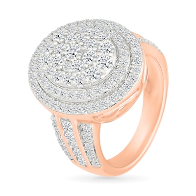1.95 CT. T.W. Oval-Shaped Multi-Diamond Double Frame Multi-Row Shank Bridal Set in 10K Rose Gold
