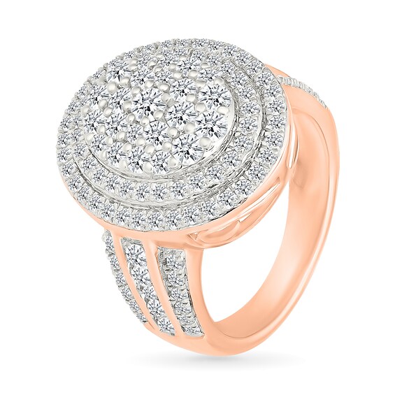1.95 CT. T.W. Oval-Shaped Multi-Diamond Double Frame Multi-Row Shank Bridal Set in 10K Rose Gold