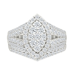 1.45 CT. T.W. Marquise-Shaped Multi-Diamond Frame Multi-Row Split Shank Bridal Set in 10K White Gold