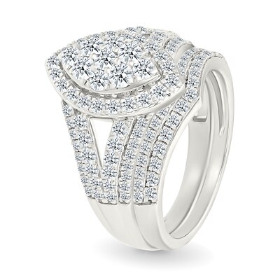1.45 CT. T.W. Marquise-Shaped Multi-Diamond Frame Multi-Row Split Shank Bridal Set in 10K Gold