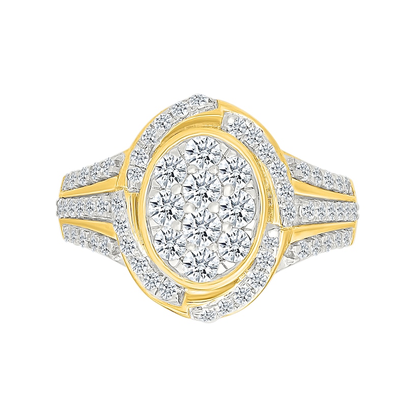 Main Image 3 of 1.23 CT. T.W. Oval-Shaped Multi-Diamond Swirl Frame Triple Row Shank Bridal Set in 10K Gold