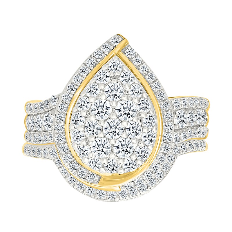 Main Image 1 of 1.23 CT. T.W. Pear-Shaped Multi-Diamond Swirl Frame Triple Row Shank Bridal Set in 10K Gold