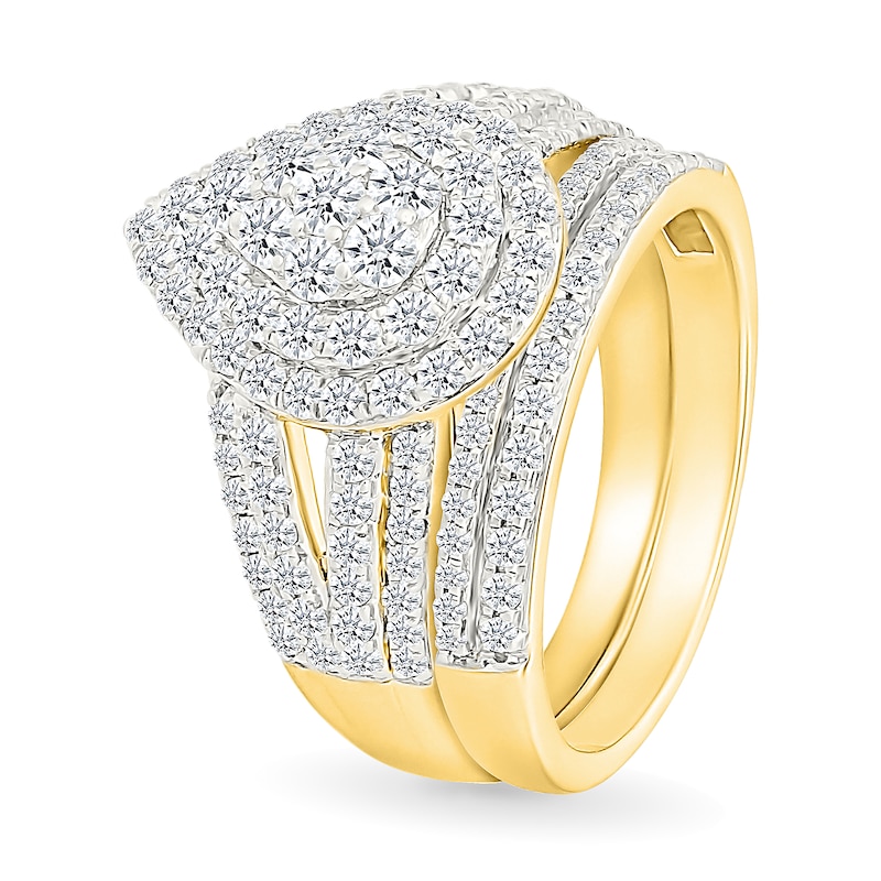 Main Image 2 of 1.45 CT. T.W. Pear-Shaped Multi-Diamond Double Frame Multi-Row Split Shank Bridal Set in 10K Gold