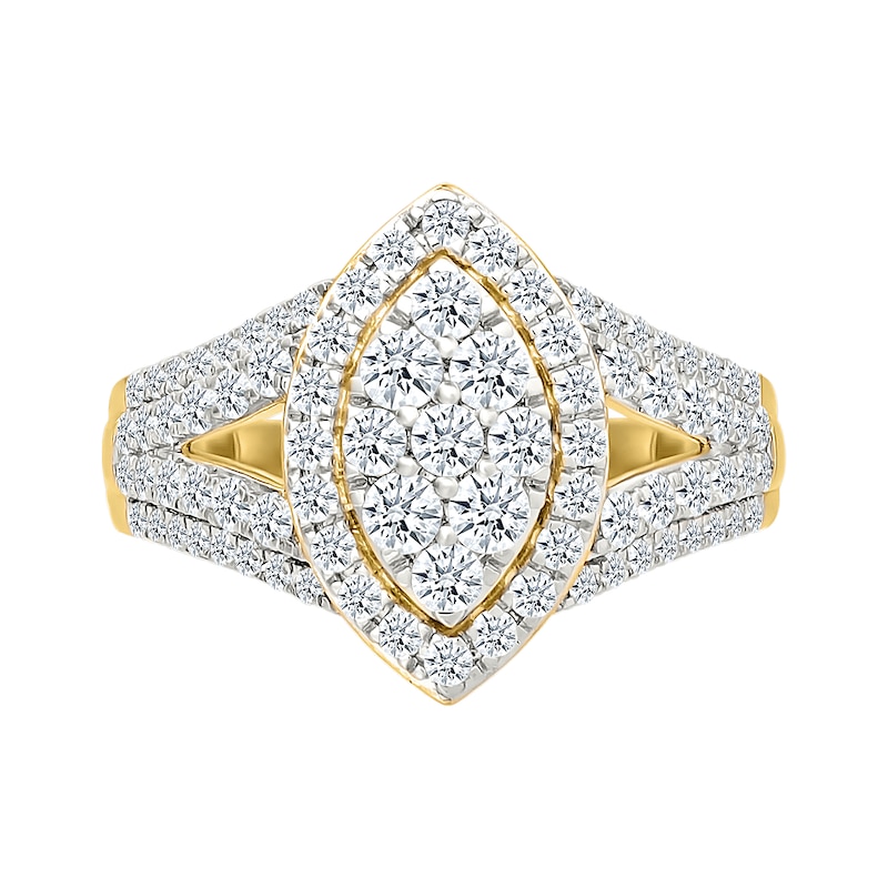 Main Image 3 of 1.45 CT. T.W. Marquise-Shaped Multi-Diamond Frame Multi-Row Split Shank Bridal Set in 10K Gold