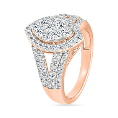 1.45 CT. T.W. Marquise-Shaped Multi-Diamond Frame Multi-Row Split Shank Bridal Set in 10K Rose Gold