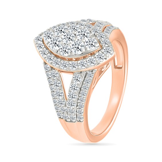 1.45 CT. T.W. Marquise-Shaped Multi-Diamond Frame Multi-Row Split Shank Bridal Set in 10K Rose Gold