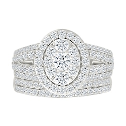 1.45 CT. T.W. Oval-Shaped Multi-Diamond Frame Multi-Row Split Shank Bridal Set in 10K White Gold