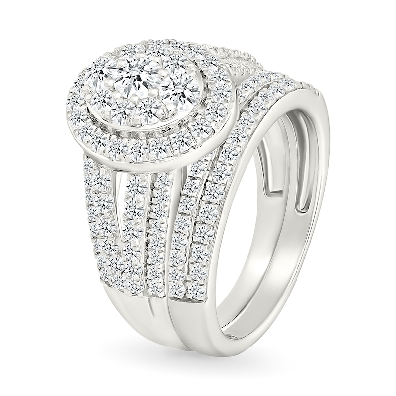 1.45 CT. T.W. Oval-Shaped Multi-Diamond Frame Multi-Row Split Shank Bridal Set in 10K White Gold