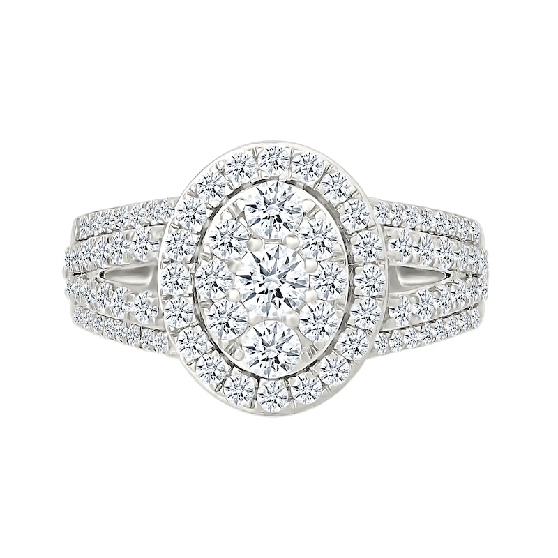 1.45 CT. T.W. Oval-Shaped Multi-Diamond Frame Multi-Row Split Shank Bridal Set in 10K White Gold