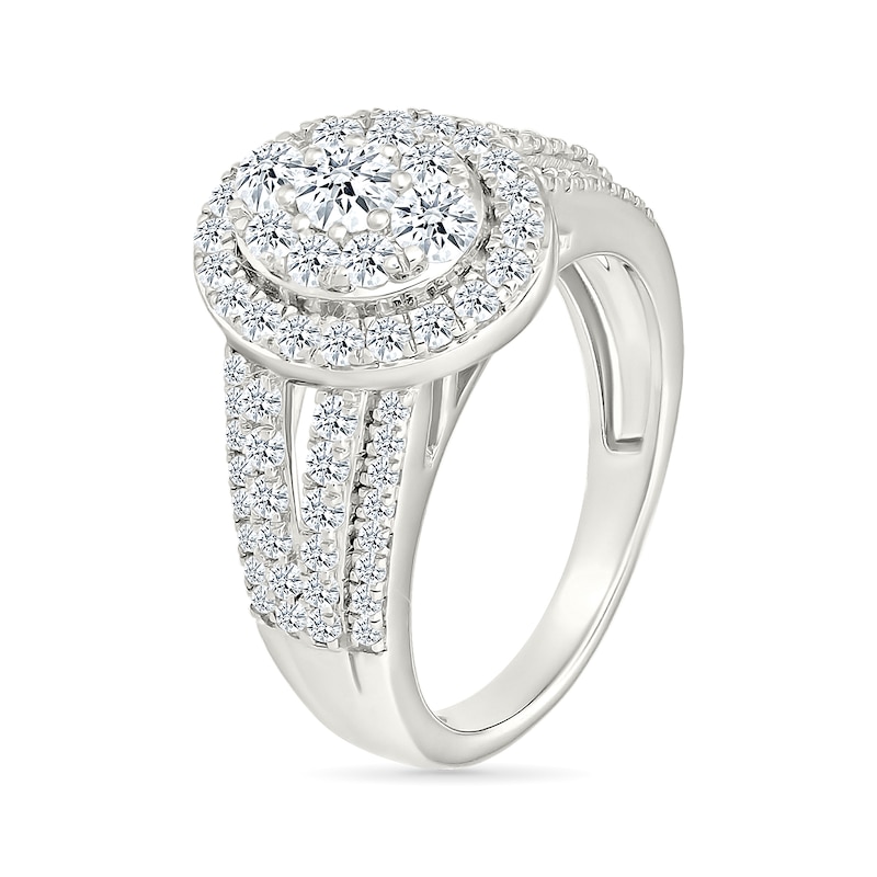 1.45 CT. T.W. Oval-Shaped Multi-Diamond Frame Multi-Row Split Shank Bridal Set in 10K White Gold
