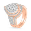 1.23 CT. T.W. Pear-Shaped Multi-Diamond Swirl Frame Triple Row Shank Bridal Set in 10K Rose Gold