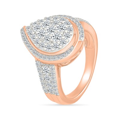 1.23 CT. T.W. Pear-Shaped Multi-Diamond Swirl Frame Triple Row Shank Bridal Set in 10K Rose Gold