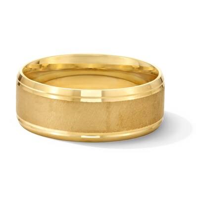 8.0mm Multi-Finish Stepped Edge Engravable Wedding Band in 10K Gold (1 Line)