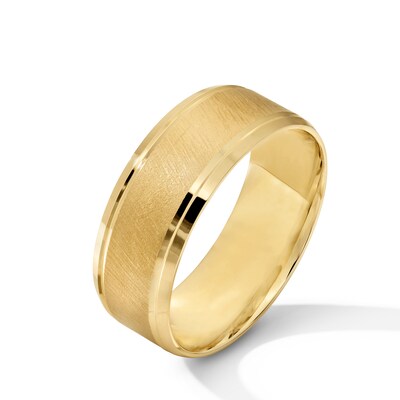 8.0mm Multi-Finish Stepped Edge Engravable Wedding Band in 10K Gold (1 Line)