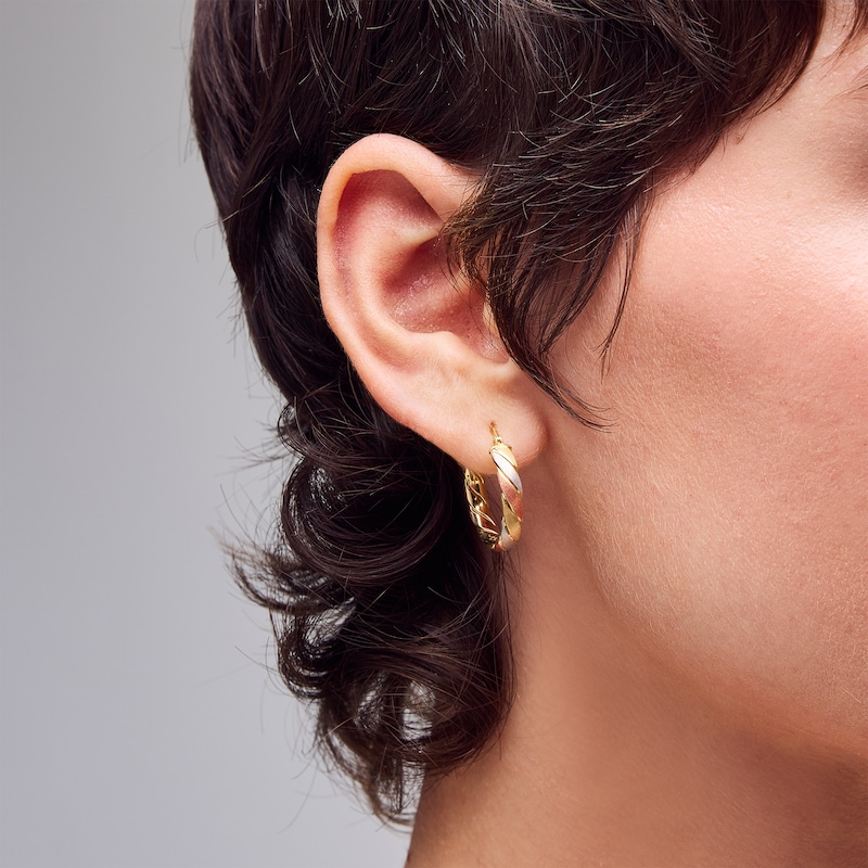 Main Image 2 of 19.0mm Twist Hoop Earrings in Hollow 10K Tri-Tone Gold