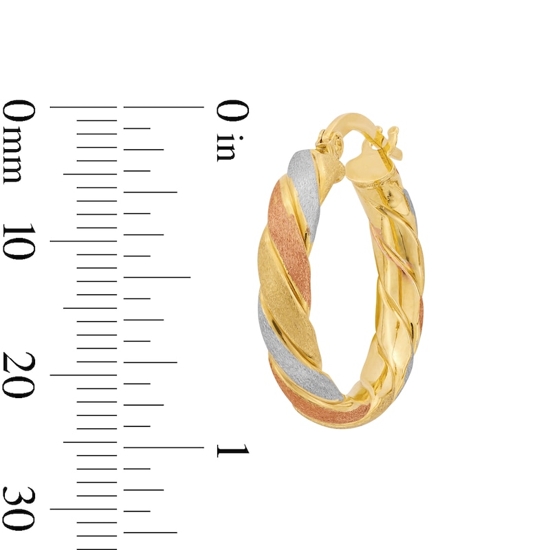 Main Image 3 of 19.0mm Twist Hoop Earrings in Hollow 10K Tri-Tone Gold
