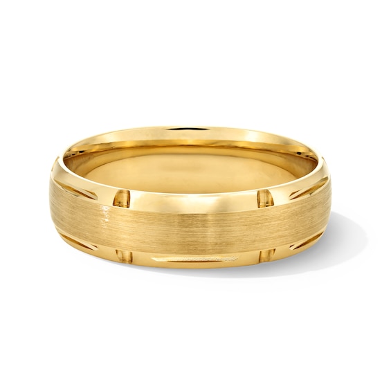 6.0mm Multi-Finish Bevelled Edge Engravable Wedding Band in 10K Gold (1 Line)