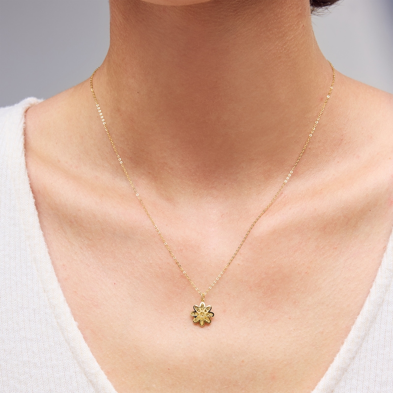 Main Image 2 of Diamond-Cut Flower Pendant in Solid 10K Gold