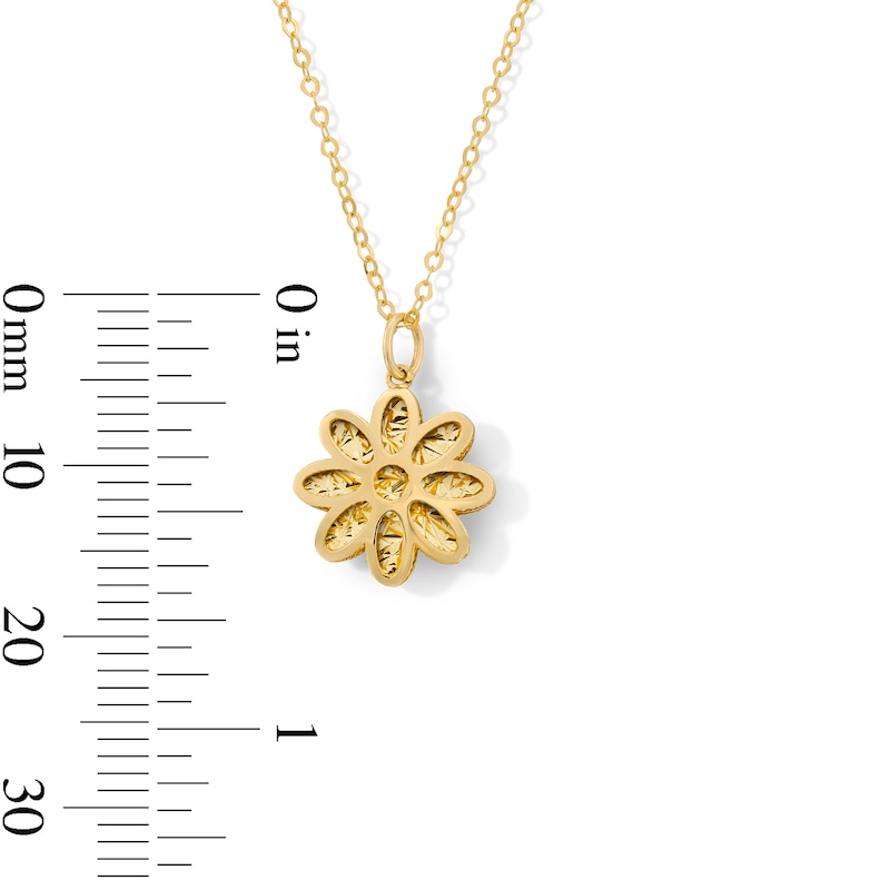 Main Image 3 of Diamond-Cut Flower Pendant in Solid 10K Gold