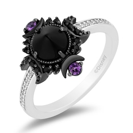 Disney Treasures Hocus Pocus Onyx, Amethyst with 0.145 CT. T.W. Black and White Diamond Ring in Sterling Silver