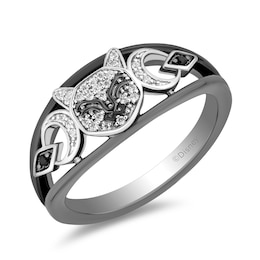 Disney Treasures Hocus Pocus 0.065 CT. T.W. Black and White Diamond Cat Ring in Sterling Silver and Black Rhodium