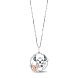 Disney Treasures Lilo & Stitch Blue Topaz and Diamond Tropical Pendant in Sterling Silver and 10K Rose Gold - 19”
