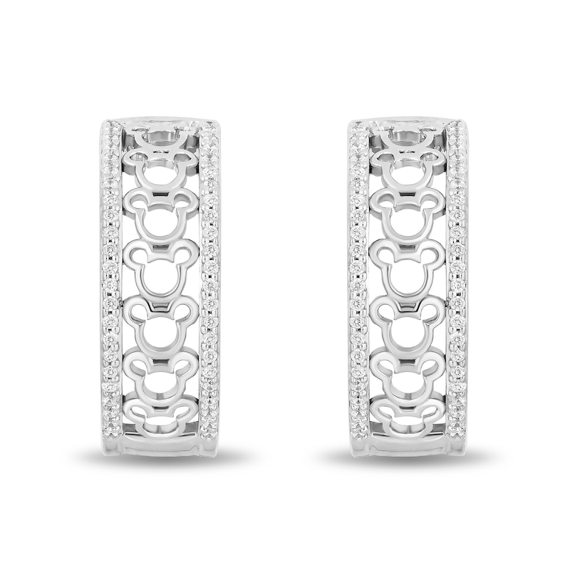 Main Image 1 of Disney Treasures Mickey Mouse 0.23 CT. T.W. Diamond Silhouette Hoop Earrings in Sterling Silver