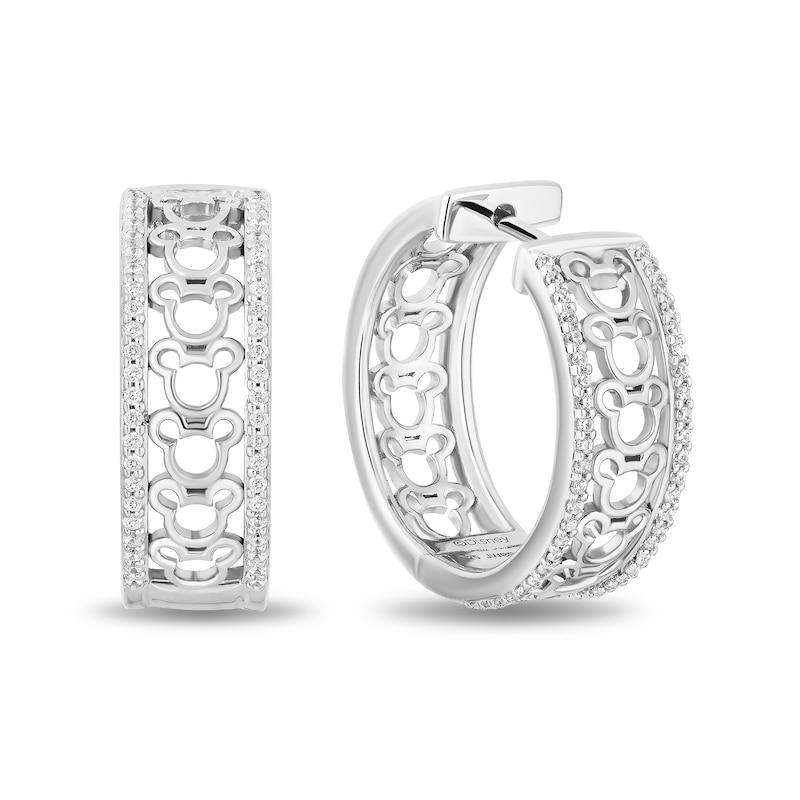 Main Image 2 of Disney Treasures Mickey Mouse 0.23 CT. T.W. Diamond Silhouette Hoop Earrings in Sterling Silver