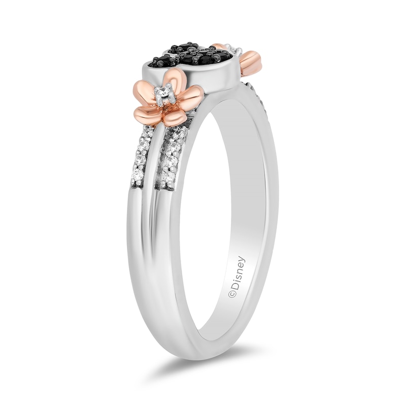Main Image 2 of Disney Treasures Mickey Mouse 0.145 CT. T.W. Black and White Diamond Flower Ring in Sterling Silver and 10K Rose Gold