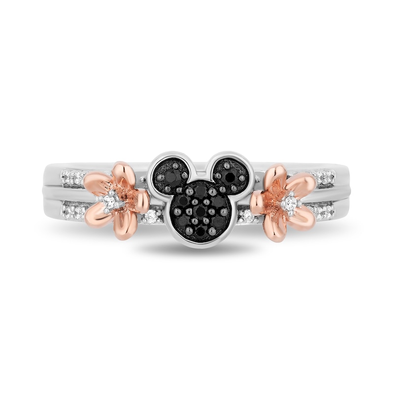 Main Image 4 of Disney Treasures Mickey Mouse 0.145 CT. T.W. Black and White Diamond Flower Ring in Sterling Silver and 10K Rose Gold
