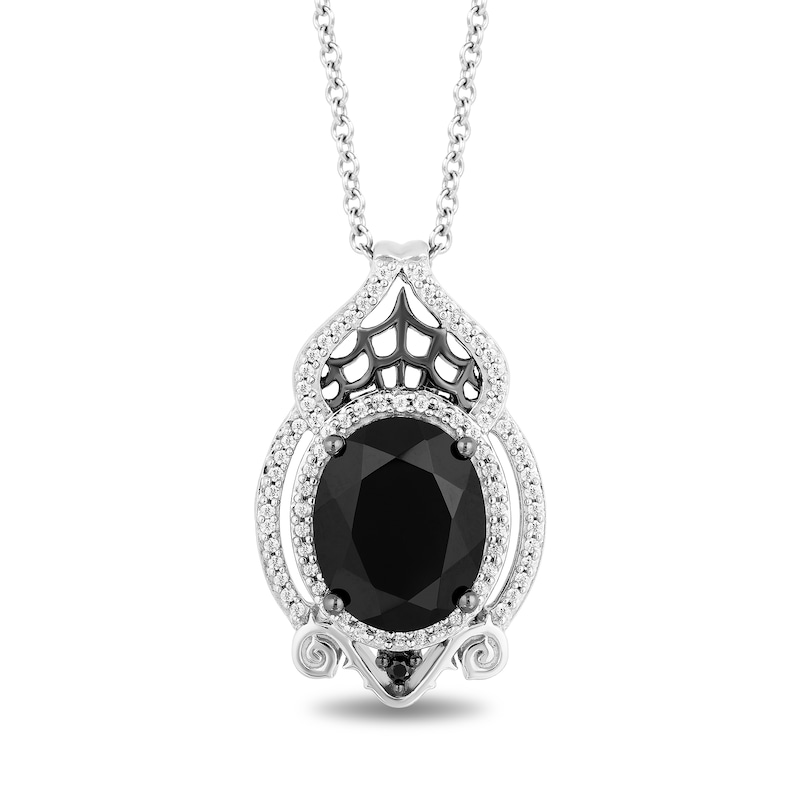 Main Image 1 of Disney Treasures The Nightmare Before Christmas Oval Onyx and 0.18 CT. T.W. Diamond Web Pendant in Sterling Silver - 19”