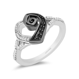 Disney Treasures The Nightmare Before Christmas Black and White Diamond Heart Ring in Sterling Silver and Black Rhodium