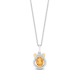 Disney Treasures Winnie the Pooh Oval Citrine and 0.065 CT. T.W. Diamond Pendant in Sterling Silver and 10K Gold - 19”