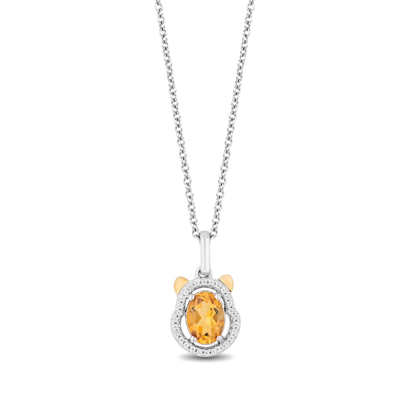 Main Image 1 of Disney Treasures Winnie the Pooh Oval Citrine and 0.065 CT. T.W. Diamond Pendant in Sterling Silver and 10K Gold - 19”