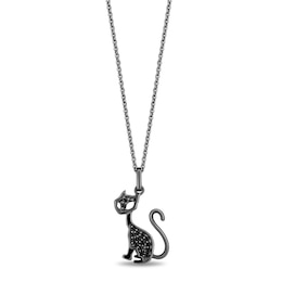 Disney Treasures The Nightmare Before Christmas Black Diamond Cat Pendant in Sterling Silver with Black Rhodium - 19"