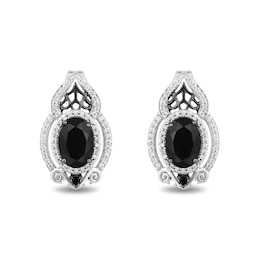 Disney Treasures The Nightmare Before Christmas Oval Onyx and 0.23 CT. T.W. Diamond Web Earrings in Sterling Silver