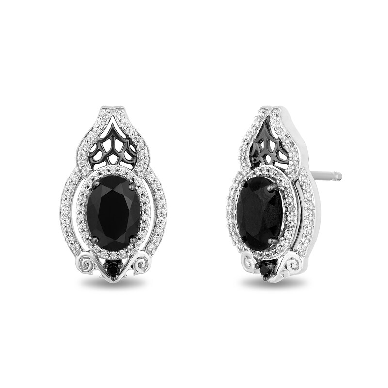 Main Image 2 of Disney Treasures The Nightmare Before Christmas Oval Onyx and 0.23 CT. T.W. Diamond Web Earrings in Sterling Silver