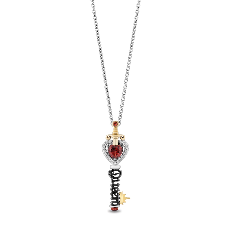 Enchanted Disney Villains Evil Queen Garnet and 0.085 CT. T.W. Diamond Key Pendant in Sterling Silver and 10K Gold- 19"