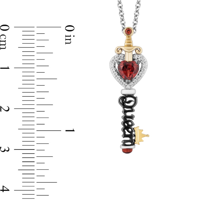 Enchanted Disney Villains Evil Queen Garnet and 0.085 CT. T.W. Diamond Key Pendant in Sterling Silver and 10K Gold- 19"