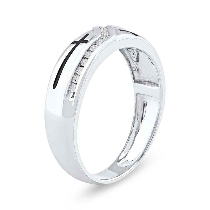 Main Image 2 of 0.13 CT. T.W. Diamond Zig-Zag Cross Band in 14K White Gold