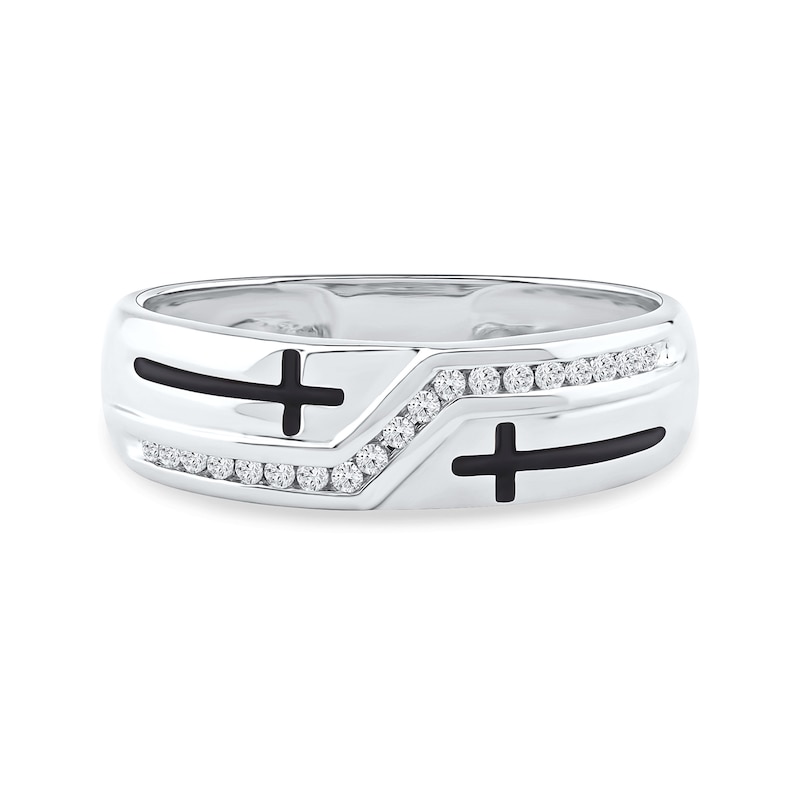 Main Image 3 of 0.13 CT. T.W. Diamond Zig-Zag Cross Band in 14K White Gold