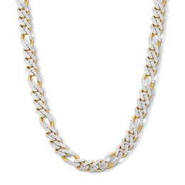 9.5mm Figaro Chain Necklace in Hollow 10K Two-Tone Gold - 22”