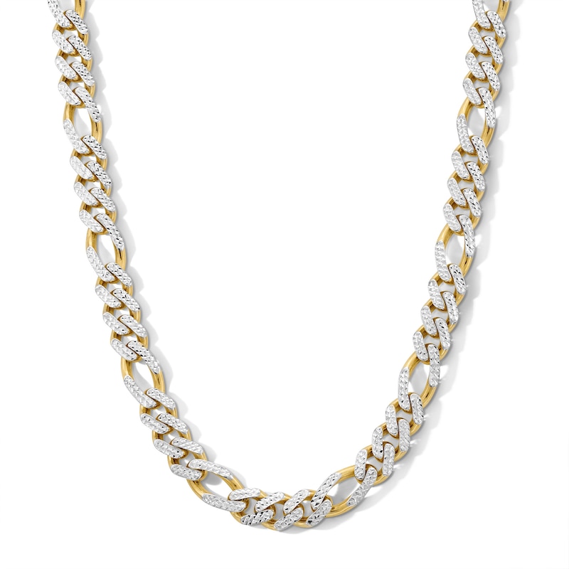 Main Image 1 of 9.5mm Figaro Chain Necklace in Hollow 10K Two-Tone Gold - 22”