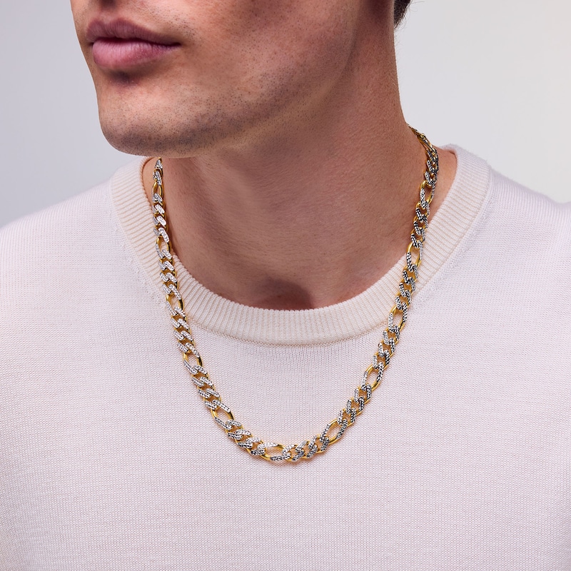 Main Image 2 of 9.5mm Figaro Chain Necklace in Hollow 10K Two-Tone Gold - 22”