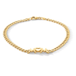 "MOM" Curb Chain Bracelet in Hollow 10K Gold - 7.25"